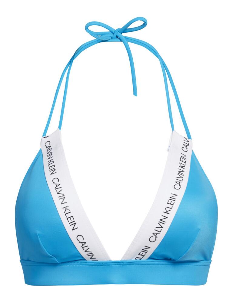 Calvin Klein CK Logo Triangle Bikini Top in Maldive Blue