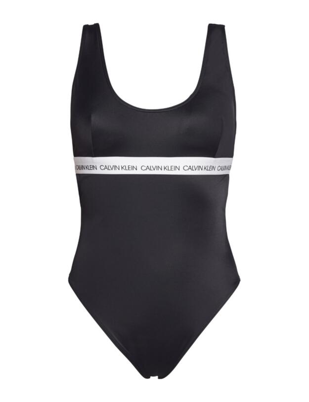 Calvin Klein CK Logo Open Back Swimsuit PVH Black 