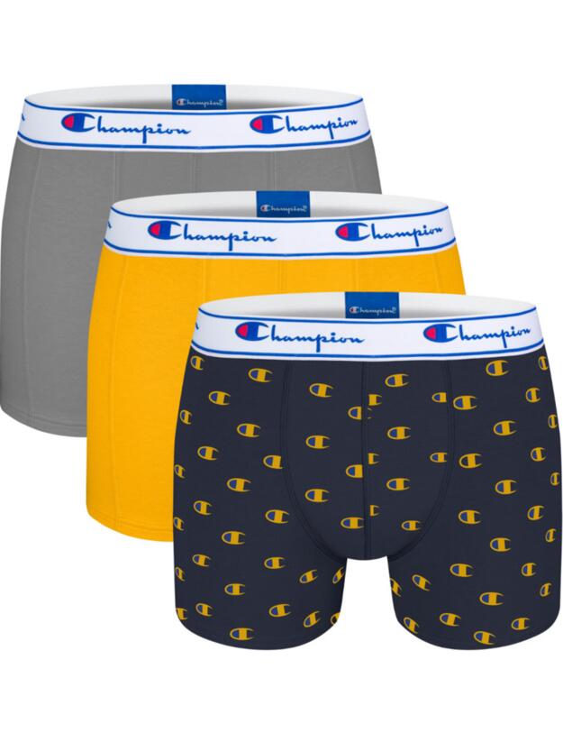 Champion Legacy 3 Pack Boxers Grey/Yellow/Navy Print