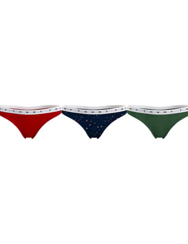 Tommy Hilfiger Organic Cotton Thongs (3PK) PR Red/Fest Scatter/Golf Green