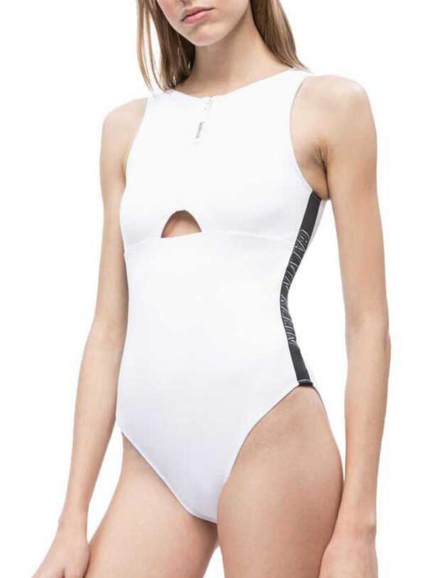 KW0KW00674 Calvin Klein Intense Power Front Zip One Piece  PVH White