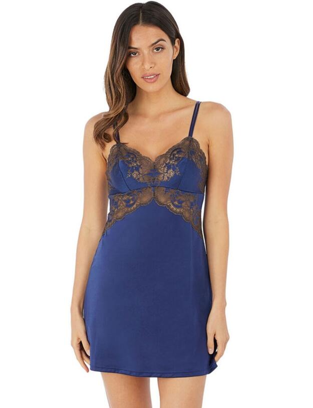 Wacoal Lace Affair Chemise Blue Print / Chocolate Brown