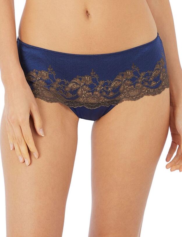 Wacoal Lace Affair Tanga Brief Blue Print / Chocolate Brown