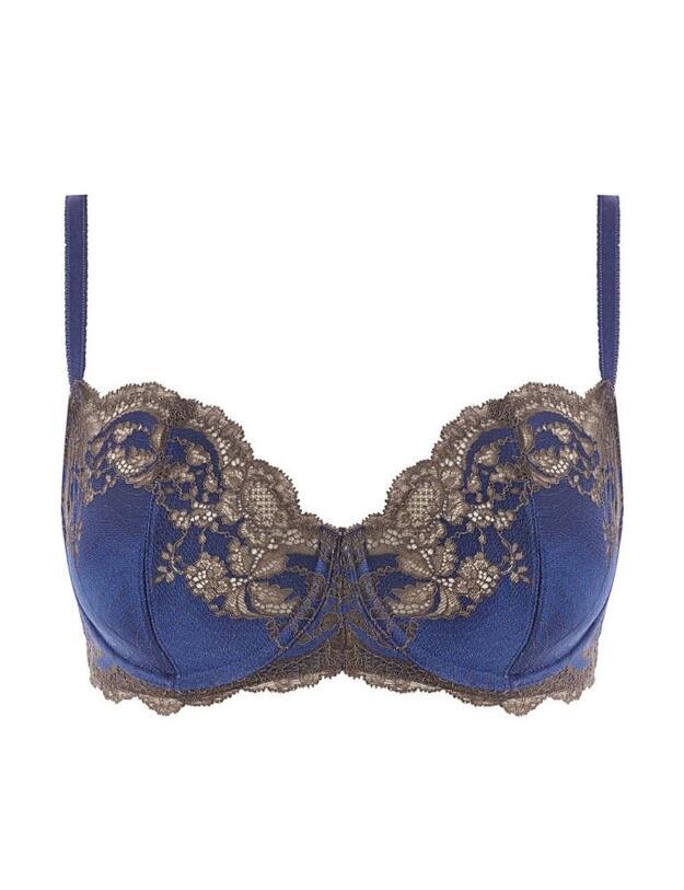 Wacoal Lace Affair Classic Underwire Bra Blue Print / Chocolate Brown