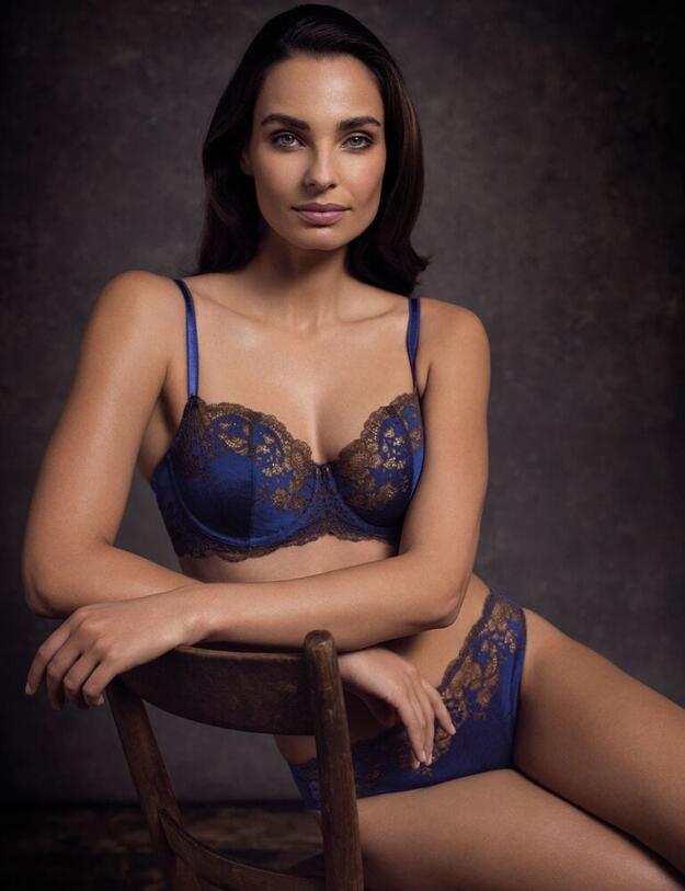 Wacoal Lace Affair Classic Underwire Bra Blue Print / Chocolate Brown