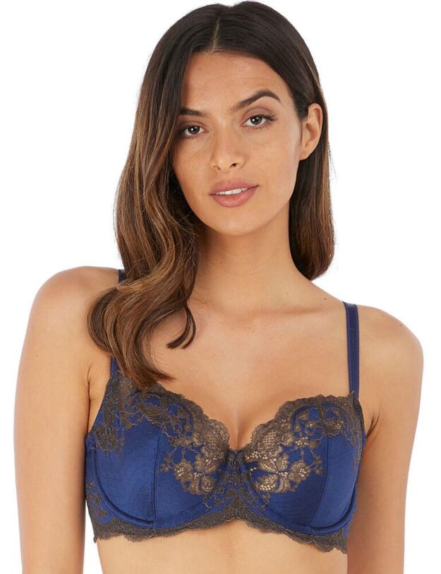 Wacoal Lace Affair Classic Underwire Bra Blue Print / Chocolate Brown