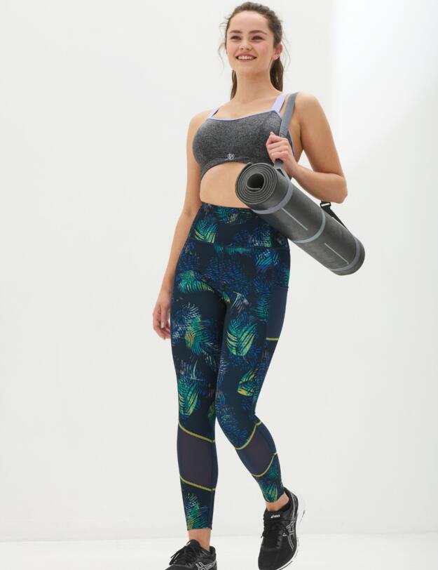 Pour Moi Energy Printed Mesh Panel Legging Navy Fern