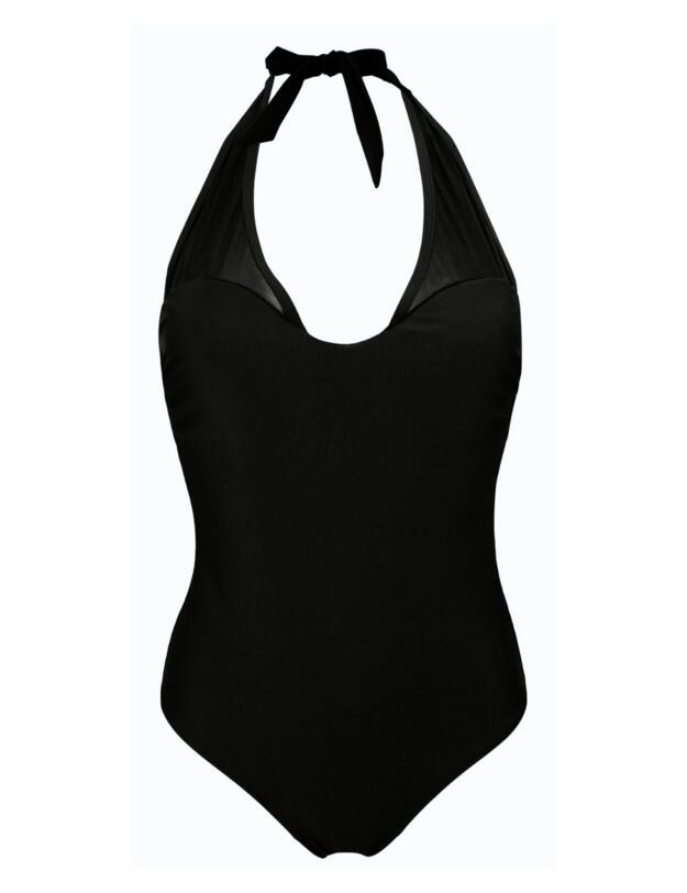 Pour Moi Space Mesh Halter Control Swimsuit Black