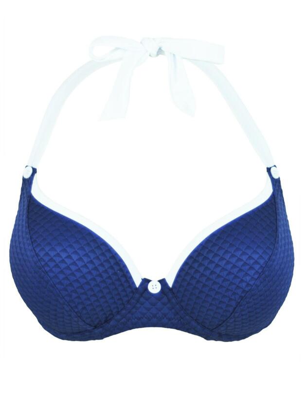 Pour Moi Waffle Triangle Halter Bikini Top Navy 