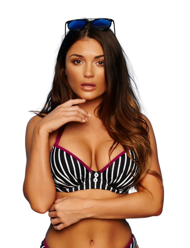 Pour Moi Starboard Padded Halter Underwired Stripe Top Black/Purple