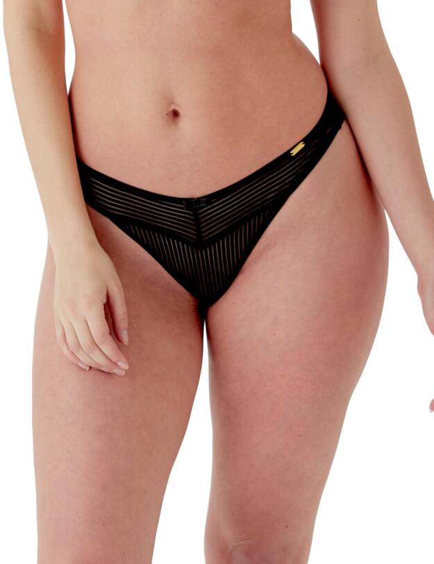 Gossard Sheer Stripe Thong Black