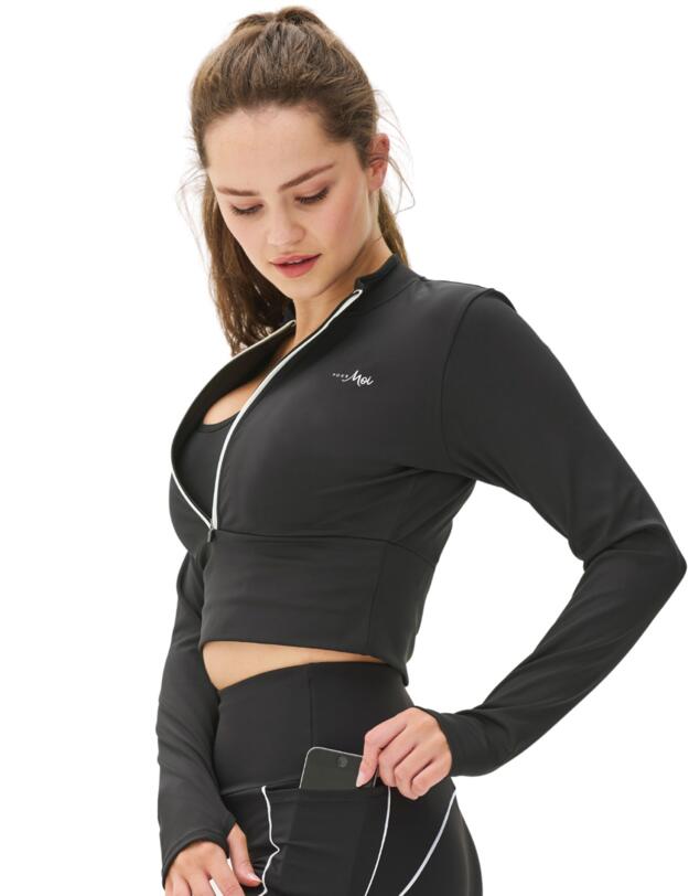 Pour Moi Energy Pulse Long Sleeved Crop Top Black/White 