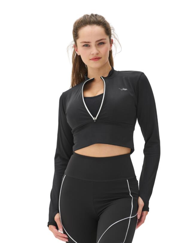 Pour Moi Energy Pulse Long Sleeved Crop Top Black/White 