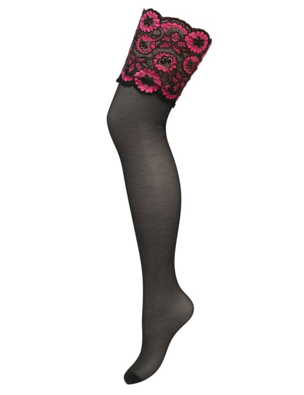 Pour Moi Roxie Lace Top 15 Denier Hold Up Black/Hot Pink