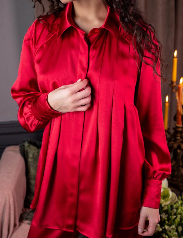 Marjolaine Soie Matelassee Pyjama Set Rouge