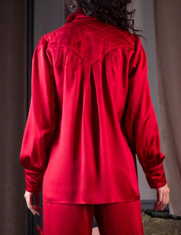 Marjolaine Soie Matelassee Pyjama Set Rouge