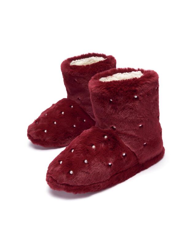314 Pour Moi Pearl Trim Faux Fur Bootie Slipper - 314 Berry