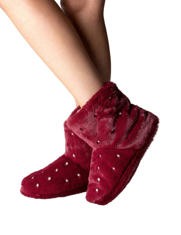 314 Pour Moi Pearl Trim Faux Fur Bootie Slipper - 314 Berry