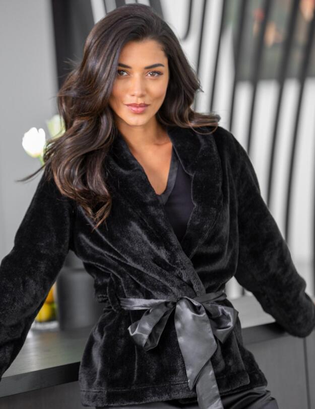 Pour Moi Satin Trim Dressing Gown Jacket Black