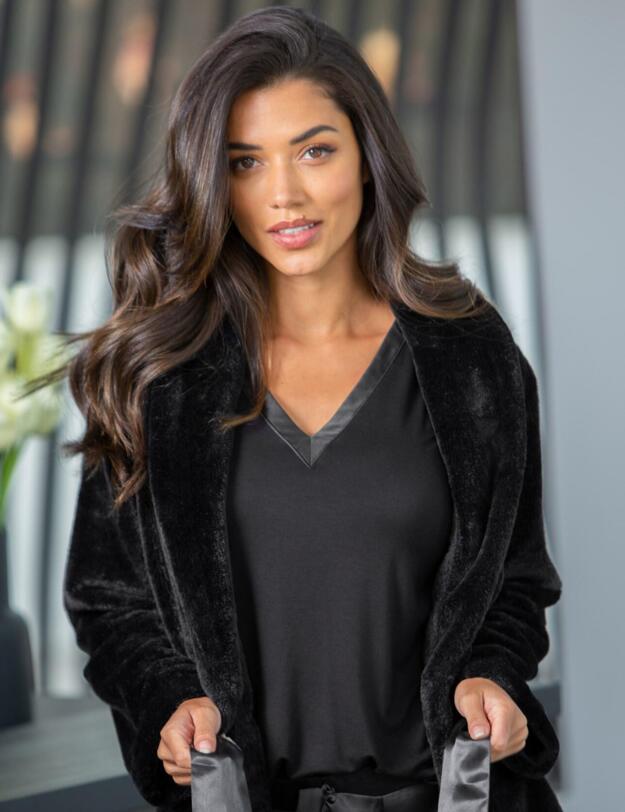 Pour Moi Satin Trim Dressing Gown Jacket Black
