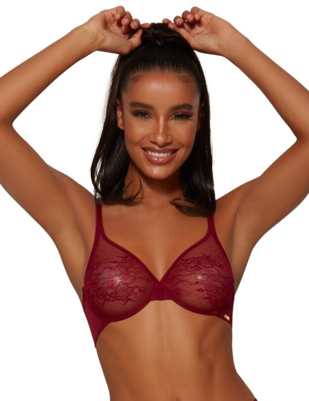 Gossard Glossies Lace Sheer Bra Bordeaux
