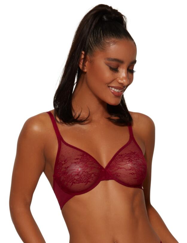 Gossard Glossies Lace Sheer Bra Bordeaux