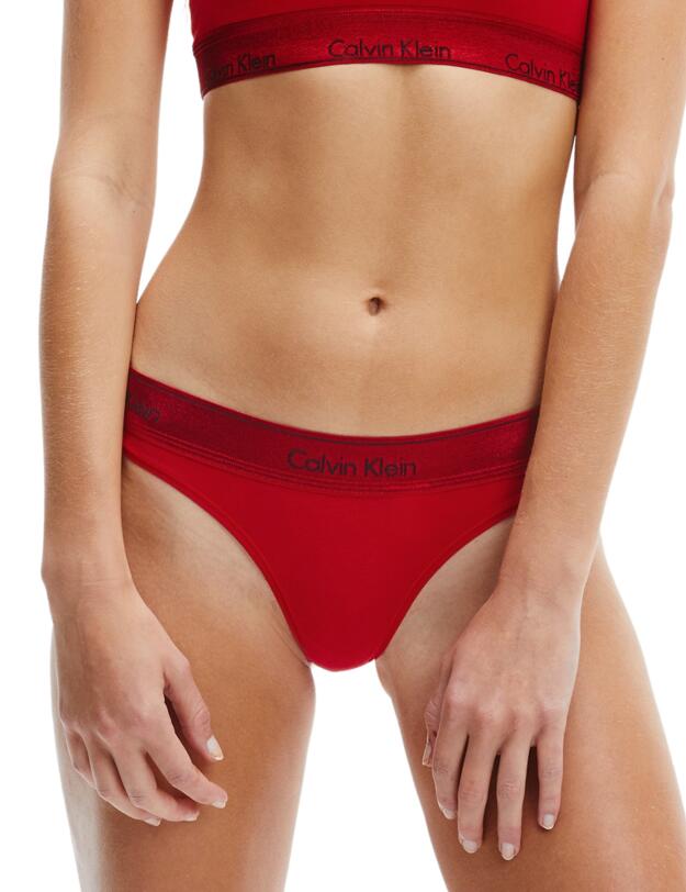000QF6233E Calvin Klein Modern Cotton Metallic Bralette & Thong Set  - 000QF6233E Rustic Red-Metallic 