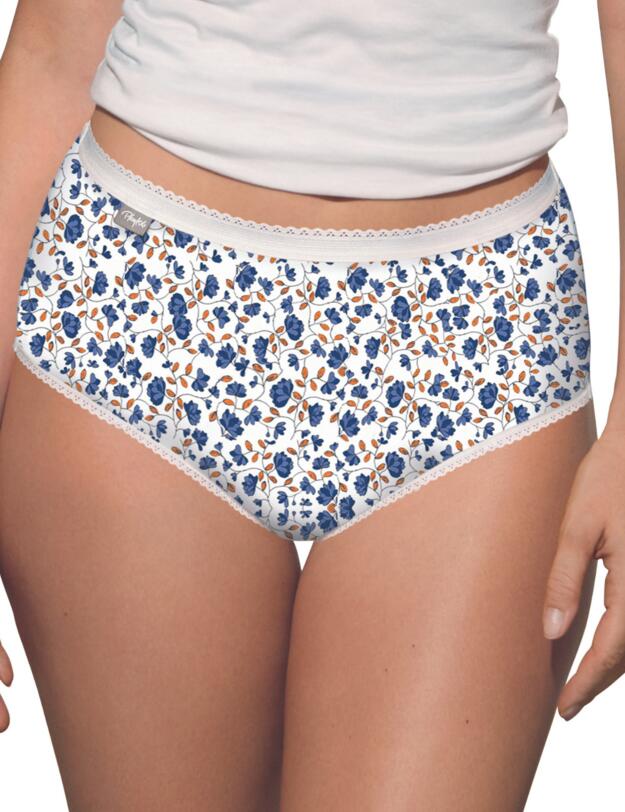 P00BQ Playtex Cherish Pure Cotton Maxi Brief 3pc - P00BQ Flowering Print/White/Royal Blue