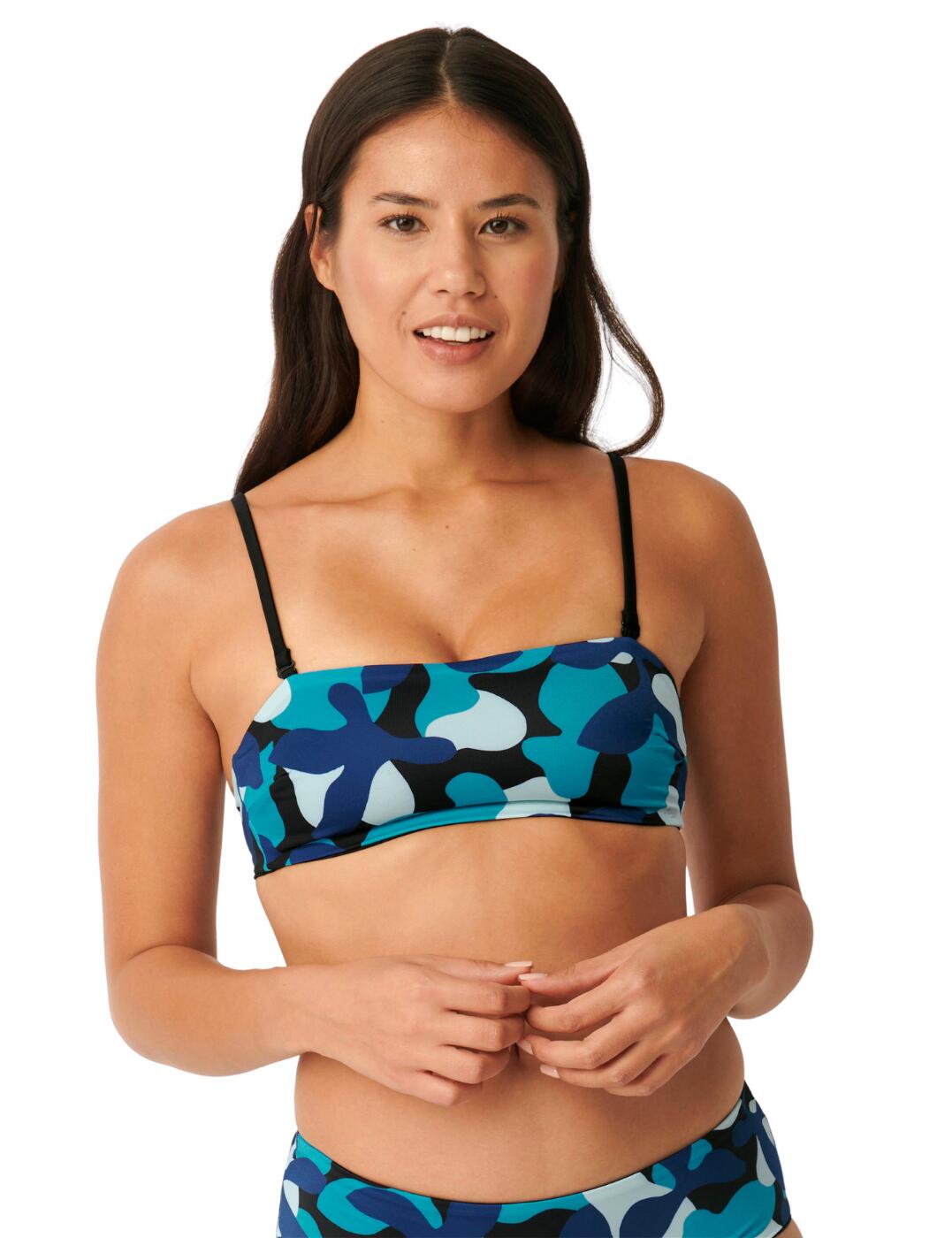Shore Flower Horn Bandeau Swim Top Blue/Dark Combination 