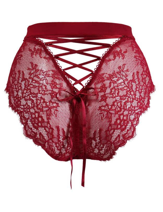 Pour Moi Dark Romance Deep Lace Up Brief Red/Black