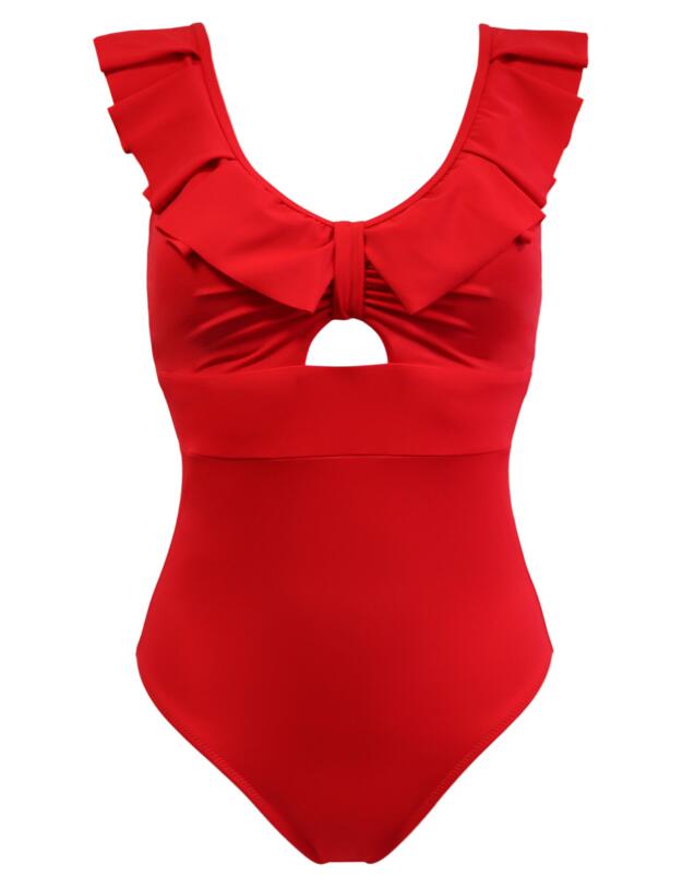 Pour Moi Space Frill Swimsuit Red