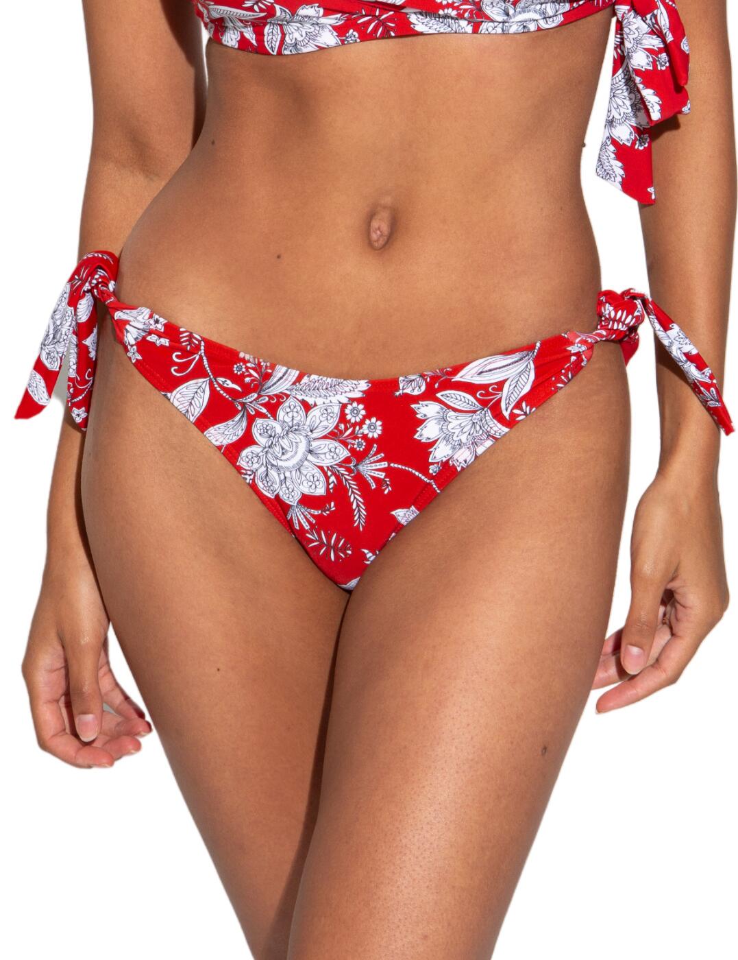 Pour Moi Freedom High Leg Tie Side Brief Red/White
