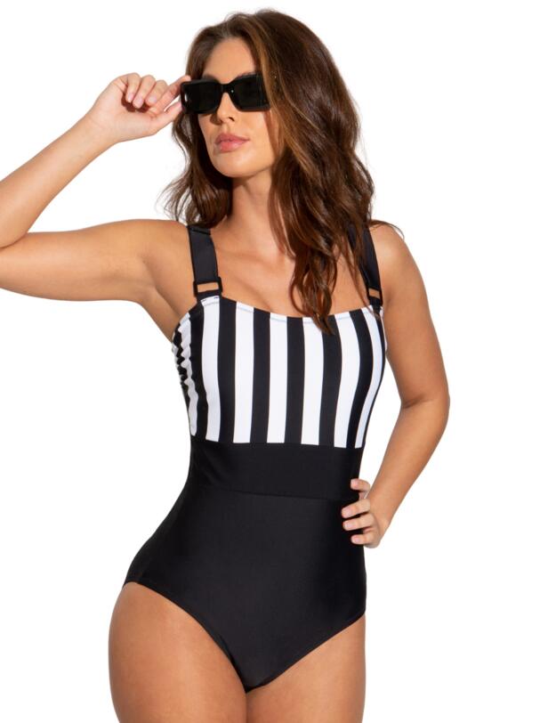 Pour Moi Colour Block Control Swimsuit Black/White