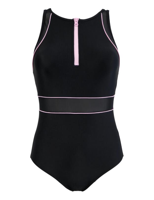 Pour Moi Energy Chlorine Resistant High neck Zip Front Swimsuit Black/Pink
