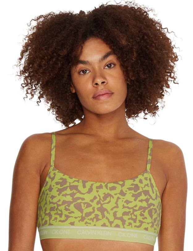 Calvin Klein CK One Cotton Unlined Bralette Dart Grog Print_Cyber Green 