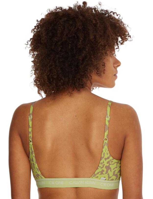 Calvin Klein CK One Cotton Unlined Bralette Dart Grog Print_Cyber Green 