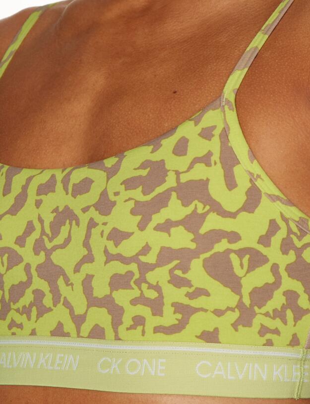 Calvin Klein CK One Cotton Unlined Bralette Dart Grog Print_Cyber Green 
