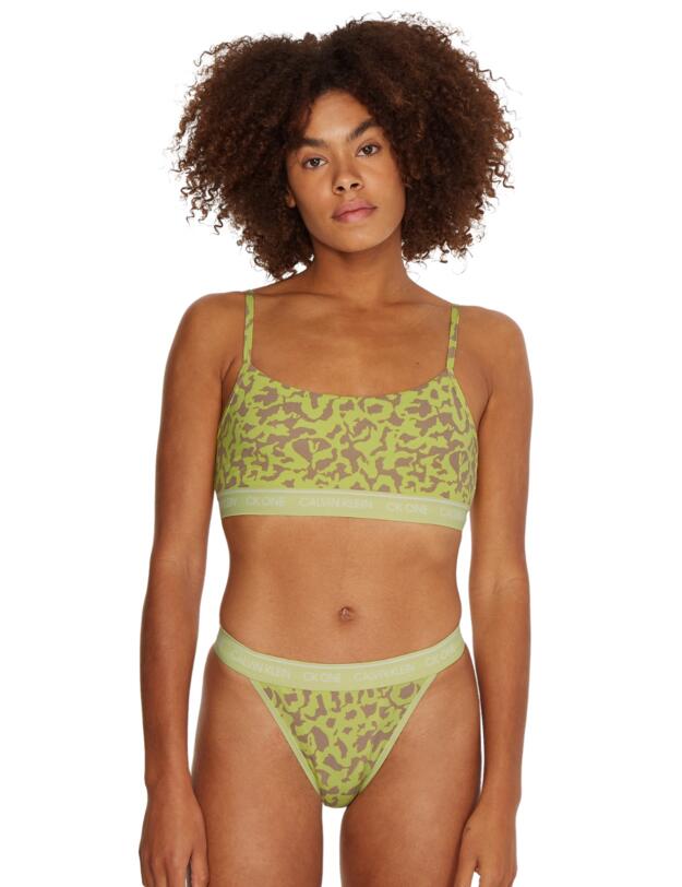 Calvin Klein CK One Cotton Unlined Bralette Dart Grog Print_Cyber Green 