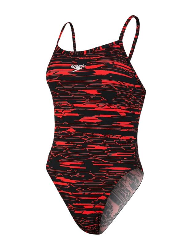Speedo Allover Turnback Swimsuit Black/Red 