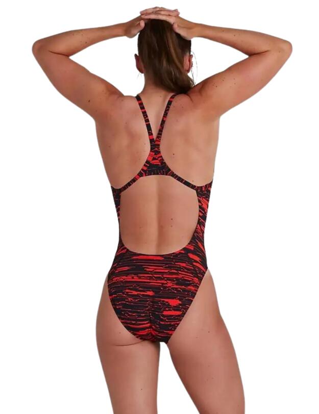 Speedo Allover Turnback Swimsuit Black/Red 