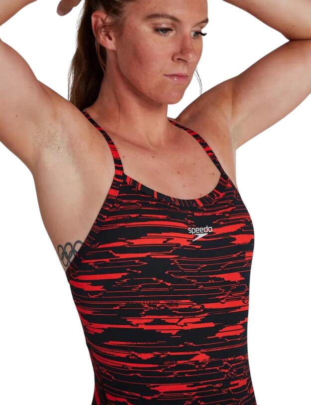 Speedo Allover Turnback Swimsuit Black/Red 