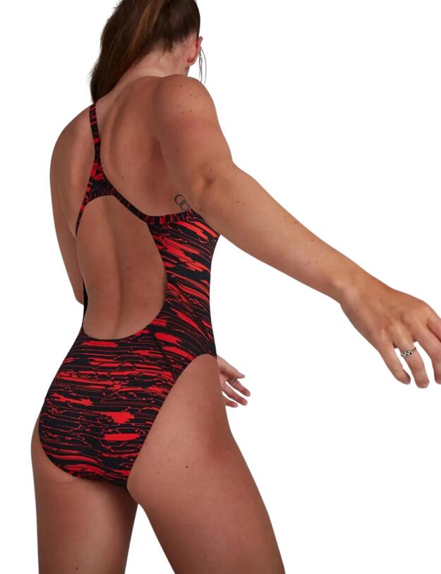 Speedo Allover Turnback Swimsuit Black/Red 