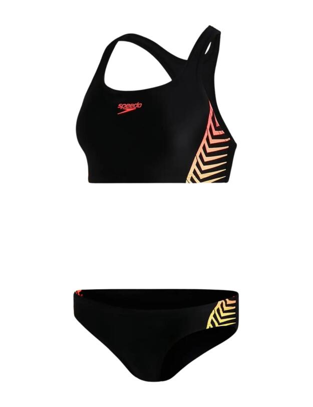 Speedo Placement 2 Piece Swimsuit Black/Yellow