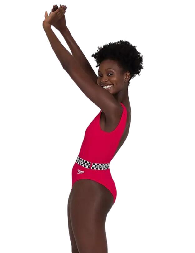 Speedo Belted Deep U-back One-piece Swimsuit Red