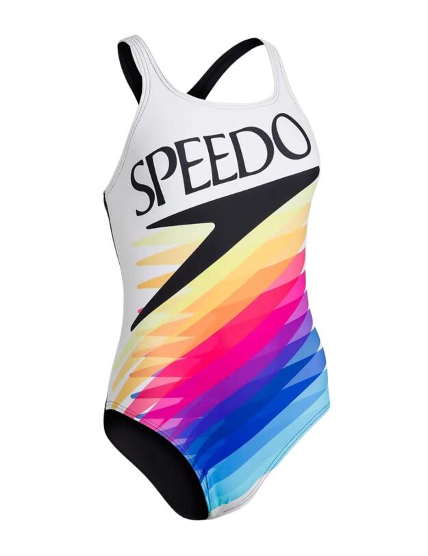 Speedo Retro Digital Placement Medallist Swimsuit White/Black