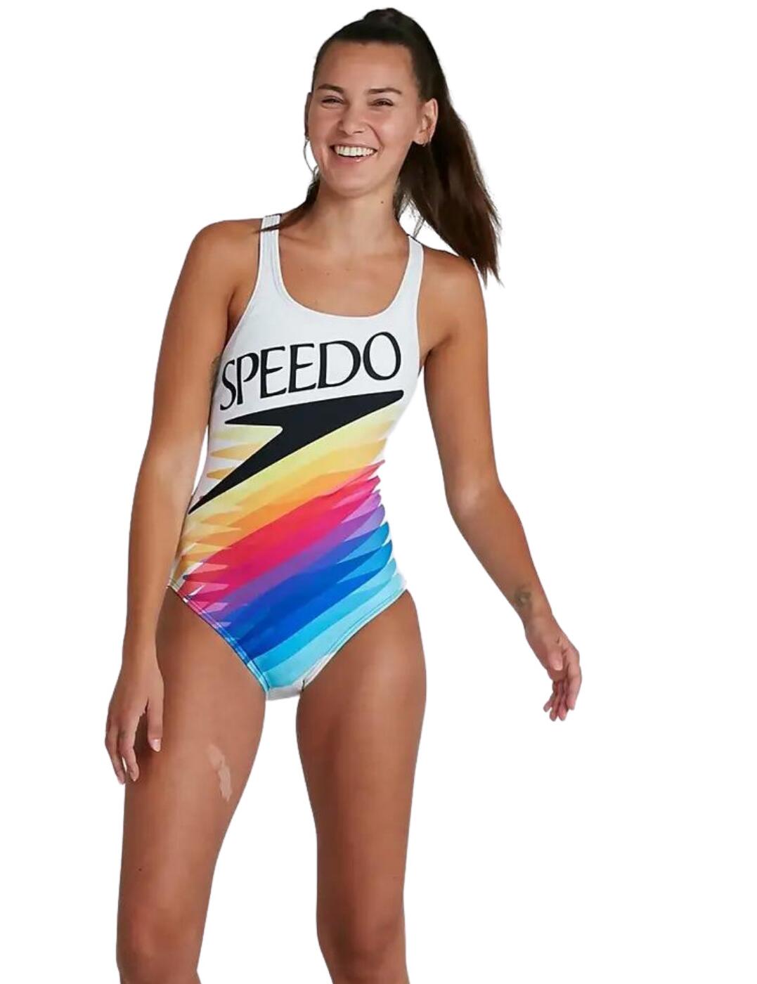Speedo Retro Digital Placement Medallist Swimsuit White/Black