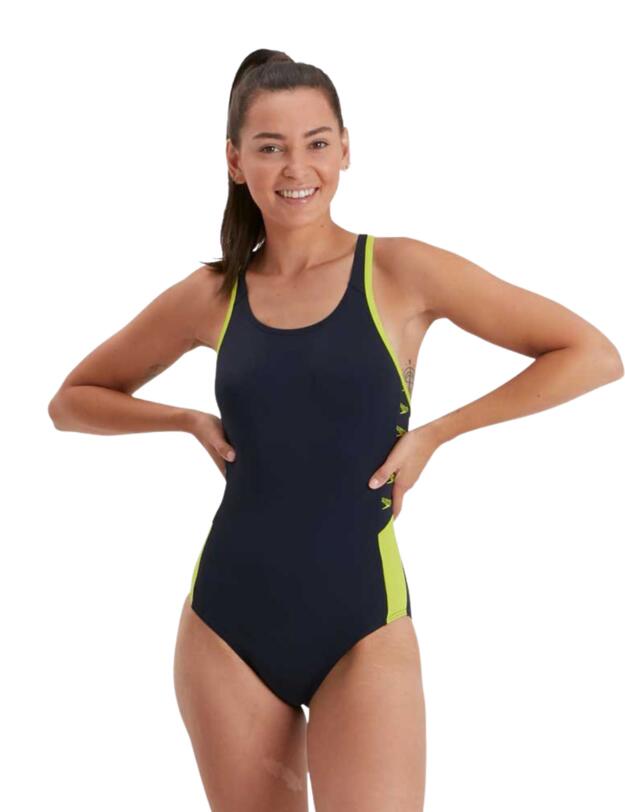 Speedo Boom Logo Splice Muscleback Swimsuit Navy/Green