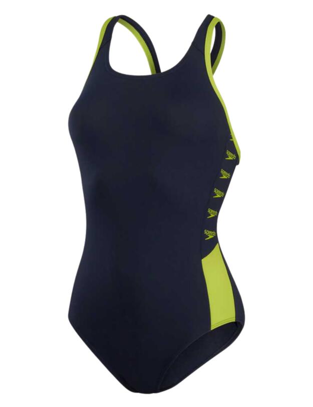 Speedo Boom Logo Splice Muscleback Swimsuit Navy/Green