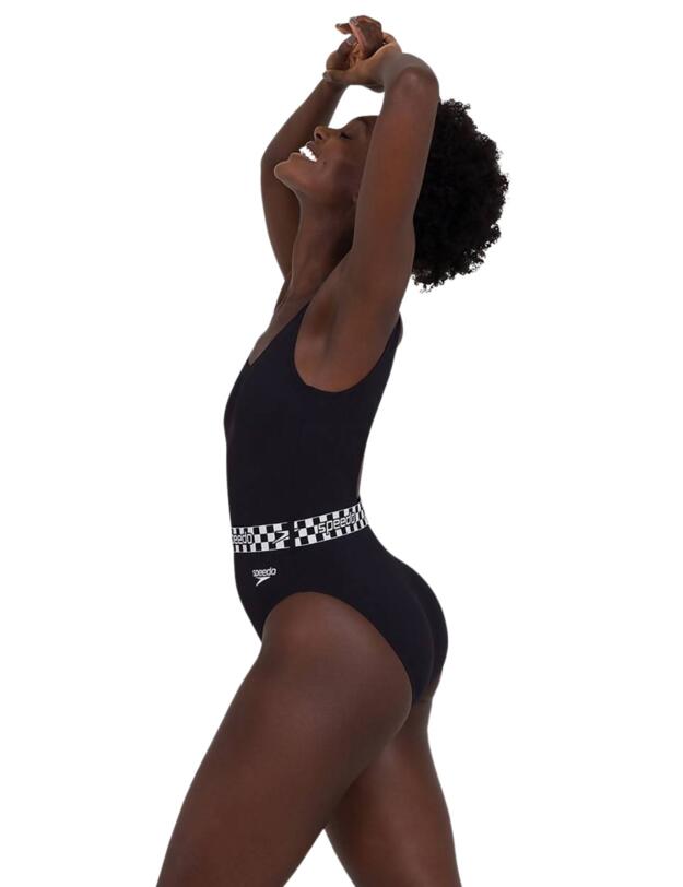 Speedo Belted Deep U-back One-piece Swimsuit Black