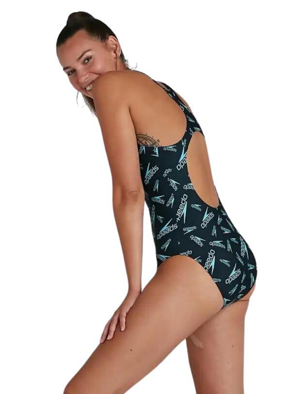 Speedo Boom Logo Allover Medallist Swimsuit Black/Blue